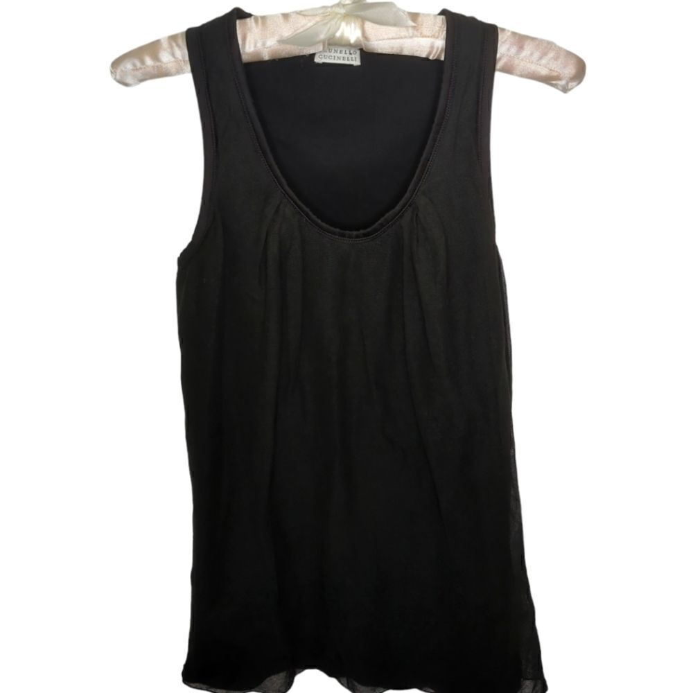 Brunello Cucinelli Black Layered Minimalist Silk Shell